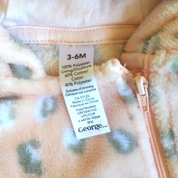 george fluffy pink animal print cat zipper bunting suit with hoodie 6 months - Picture 3 of 7
